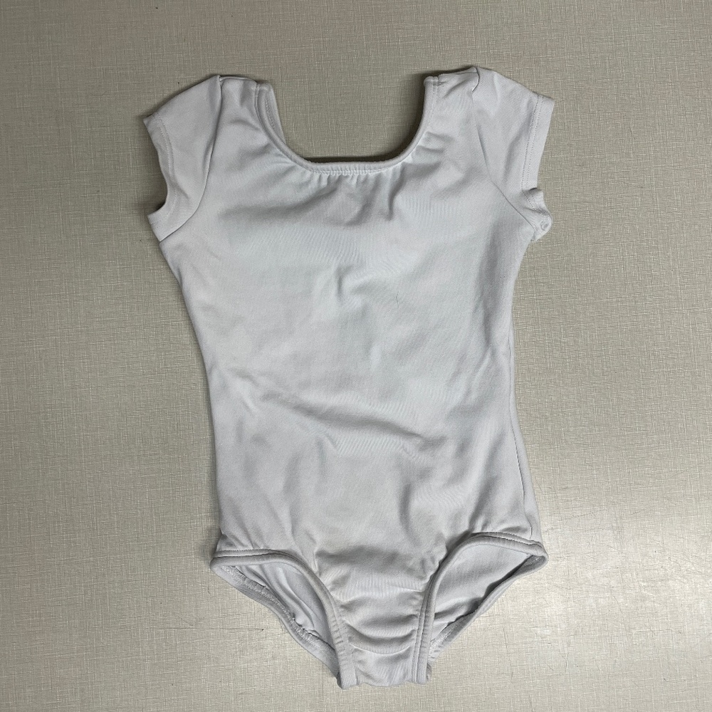 White Short Sleeve Ballet Leotard with White Modesty Skirt
